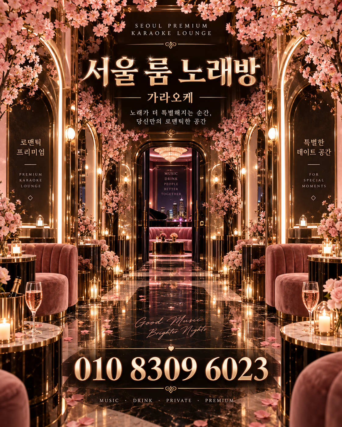 마천동 가라오케 · 서울 룸 노래방 홍보 포스터, 체리블로섬 라운지